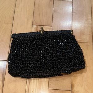 Vintage Elegant Black Beaded Clutch